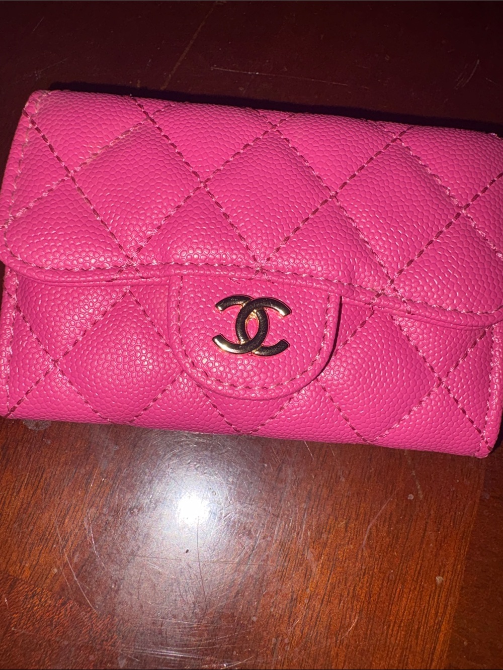CHANEL Hot Pink Quilted Mini Wallet with Gold CC Hardware